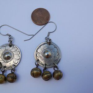 Vintage "Mexican Silver" Disc Earrings with Bells